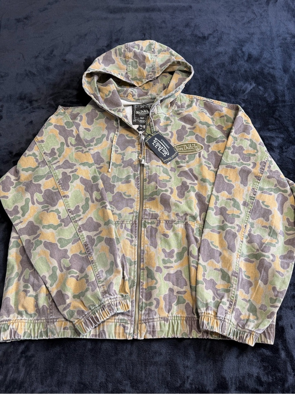 Von Dutch Men’s Camo Zip Hoodie Jacket - Green/Brown 2XL